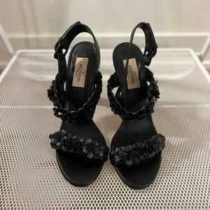 Valentino Flower Leather Slingback Sandals